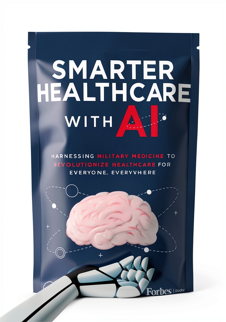 Installing Forbes Books Military Medicine Kindle eBook 216‑Page AI Healthcare on a wooden desk