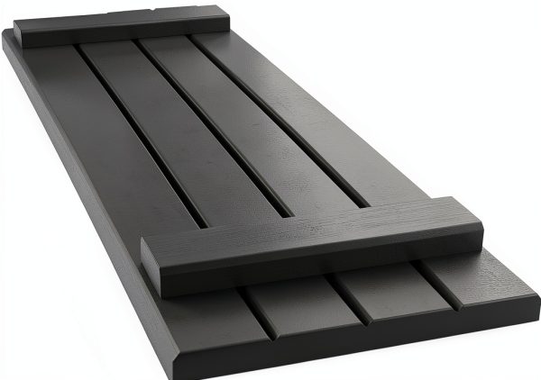 14"W x 60"H Americraft Four Board (2 Batten) Exterior Real Wood Joined Board-n-Batten Shutters w/Elliptical Top (Per Pair), Black-6