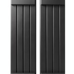 14"W x 60"H Americraft Four Board (2 Batten) Exterior Real Wood Joined Board-n-Batten Shutters w/Elliptical Top (Per Pair), Black-0