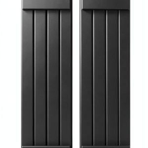 14"W x 60"H Americraft Four Board (2 Batten) Exterior Real Wood Joined Board-n-Batten Shutters w/Elliptical Top (Per Pair), Black-0