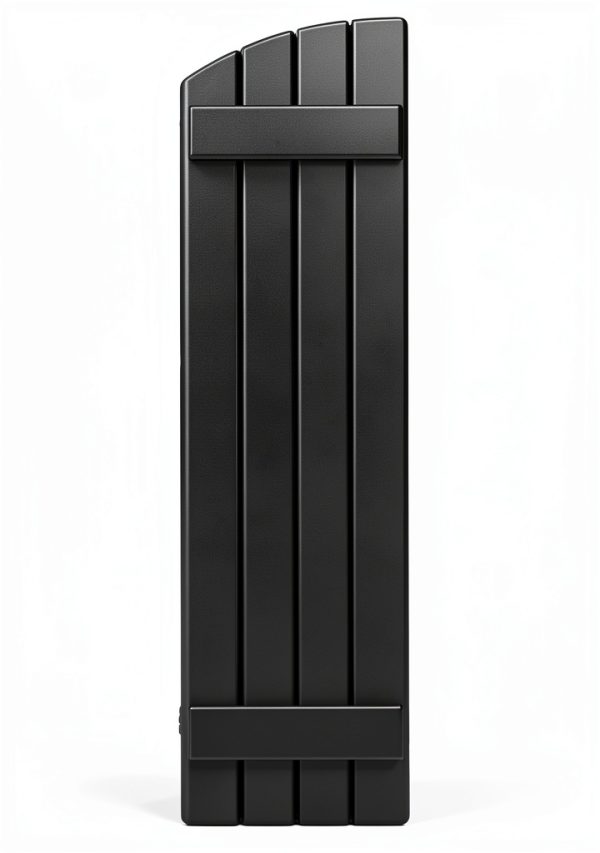 14"W x 60"H Americraft Four Board (2 Batten) Exterior Real Wood Joined Board-n-Batten Shutters w/Elliptical Top (Per Pair), Black-4