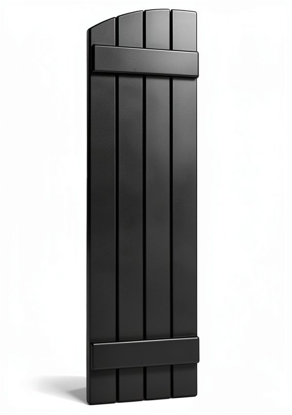 14"W x 60"H Americraft Four Board (2 Batten) Exterior Real Wood Joined Board-n-Batten Shutters w/Elliptical Top (Per Pair), Black-3