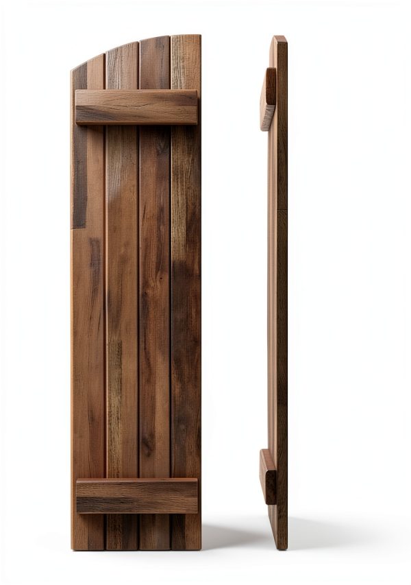 14"W x 60"H Americraft Four Board (2 Batten) Exterior Real Wood Joined Board-n-Batten Shutters w/Elliptical Top (Per Pair), Black-1